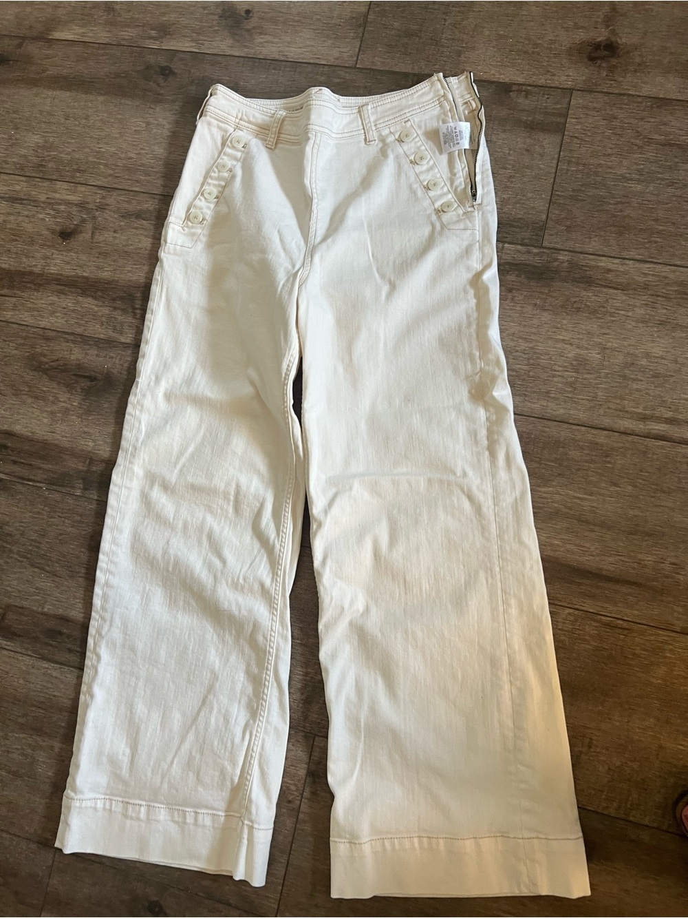 Pilcro and the Letterpress Cream Flared Wide-Leg Pants with Buttoned Pockets